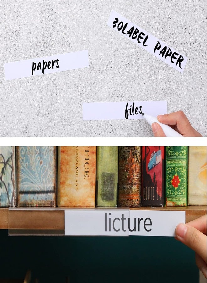 تيلينغ حامل ملصقات أرفف من تيلينج، 30 قطعة، بلاستيك شفاف، 0.875 بوصة × 6 بوصة، مشابك خشبية، ملصقات معدنية، حاملات ملصقات للأرفف بسمك 0.75 بوصة، تتضمن حشوات فارغة متطابقة، للمكاتب والمكتبات. - Image 5